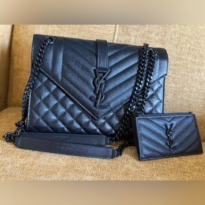 Yves Saint Laurent 
Envelope Triquilt Medium YSL Shoulder Bag in Grained Leather